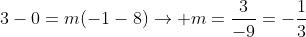 3-0=m(-1-8)ightarrow m=frac{3}{-9}=-frac{1}{3}