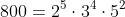 64;800=2^{5}cdot3^{4}cdot5^{2}