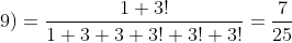 p(acute{i}mpares|soma;9)=frac{1+3!}{1+3+3+3!+3!+3!}=frac{7}{25}