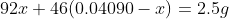 \dpi{100} 92x+46(0.04090-x)=2.5g