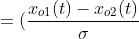 \rho _{max}^{2} =(\frac{x_{o1}(t)-x_{o2}(t)}{\sigma })^{2}