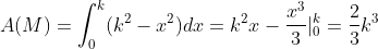 A(M)=\int_{0}^{k}(k^2-x^2)dx = k^2x-\frac{x^3}{3}|_0^k=\frac{2}{3}k^3