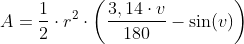 A=\frac12\cdot r^2\cdot\left(\frac{3,14\cdot v}{180} -\sin(v)\right )