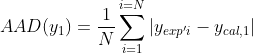 AAD(y_{1})=\frac{1}{N}\sum_{i=1}^{i=N}\left | y_{exp'i}-y_{cal,1} \right |