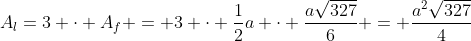 A_l=3 cdot A_f = 3 cdot frac{1}{2}a cdot frac{asqrt{327}}{6} = frac{a^2sqrt{327}}{4}