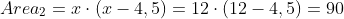 Area_{2}=xcdot(x-4,5)=12cdot(12-4,5)=90