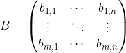 B=\begin{pmatrix} b_{1,1} & \cdots &b_{1,n} \\ \vdots & \ddots &\vdots \\ b_{m,1} & \cdots & b_{m,n} \end{pmatrix}