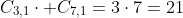 C_{3,1}cdot C_{7,1}=3cdot7=21