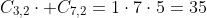 C_{3,2}cdot C_{7,2}=1cdot7cdot5=35