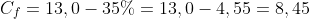 C_f=13,0-35\%=13,0-4,55=8,45;g;L^{-1}