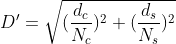 D'=\sqrt{(\frac{d_c}{N_c})^2+(\frac{d_s}{N_s})^2}