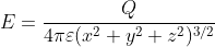 E=\frac{Q}{4\pi\varepsilon(x^{2}+y^{2}+z^{2})^{3/2} }(xi+yj+zk)