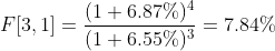 (1 + 6.87% F[3, 1) = (1 + 6.559 13 = 7.84%