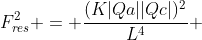 F_{res}^2 = frac{(K|Qa||Qc|)^2}{L^4} + frac{(K|Qa||Qc|)^2}{4L^4} + frac{2(K|Qa||Qc|)^2*0,5}{2L^4}