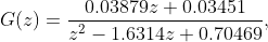 G(z)=\frac{0.03879z+0.03451}{z^{2}-1.6314z+0.70469},\;T = 0.05\;segundos