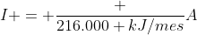 I = frac {216.000 kJ/mes}{A}