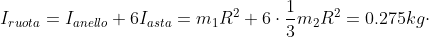 I_{ruota}=I_{anello}+6I_{asta}=m_1R^2+6\cdot\frac{1}{3}m_2R^2=0.275kg\cdot m^2