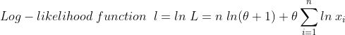 Log-likelihood function l-In L- (e+ 1) + θ>In x n in