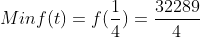 Minf(t)=f(\frac{1}{4})=\frac{32289}{4}