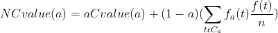 NCvalue(a) = aCvalue(a) + (1 - a)(\sum_{t \epsilon C_a}^{}f_a(t)\frac{f(t)}{n})