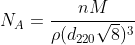N_A=\frac{nM}{\rho(d_{220}\sqrt{8})^3}\; \; \; \; \; \; \; (71)