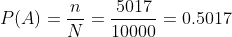 P(A) = \frac{n}{N} = \frac{5017}{10000} = 0.5017