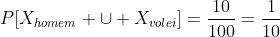 P[X_{homem} cup X_{volei}]=frac{10}{100}=frac{1}{10}