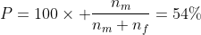 P=100	imes frac{n_m}{n_m+n_f}=54\%