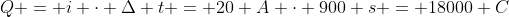 Q = i cdot Delta t = 20 A cdot 900 s = 18000 C