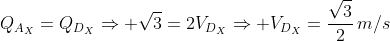 Q_{A_X}=Q_{D_X}Rightarrow sqrt{3}=2V_{D_X}Rightarrow V_{D_X}=frac{sqrt{3}}{2},m/s