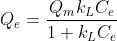 Q_{e} = \frac{Q_{m}k_{L}C_{e}}{1+k_{L}C_{e}}