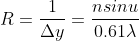 R=\frac{1}{\Delta y}=\frac{nsinu}{0.61\lambda }