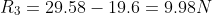 R_3=29.58-19.6=9.98N