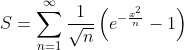 S = \sum_{n=1}^\infty \frac{1}{\sqrt{n}}\left(e^{-\frac{x^2}{n}}-1 \right)