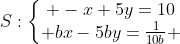 S:left{egin{matrix} -x+5y=10\ bx-5by=frac{1}{10b} end{matrix}ight.