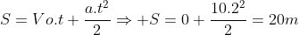S=Vo.t+frac{a.t^{2}}{2}Rightarrow S=0+frac{10.2^{2}}{2}=20m