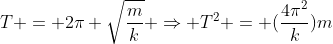 T = 2pi sqrt{frac{m}{k}} Rightarrow T^2 = (frac{4pi^2}{k})m