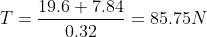 T=\frac{19.6+7.84}{0.32}=85.75N