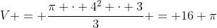 V = frac{pi cdot 4^2 cdot 3}{3} = 16 pi