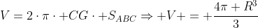 V=2cdotpicdot CGcdot S_{ABC}Rightarrow V = frac{4pi R^3}{3}