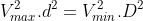 V_{max}^{2}.d^{2}=V_{min}^{2}.D^{2}