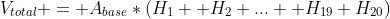 V_{total} = A_{base}*(H_{1}+ H_{2}+...+ H_{19}+H_{20})