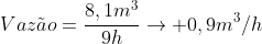 Vaz	ilde{a}o=frac{8,1m^3}{9h}
ightarrow 0,9m^3/h