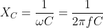 X_C=\frac1{\omega C}=\frac1{2\pi fC}