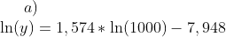 a)\\ \ln(y)=1,574*\ln(1000)-7,948