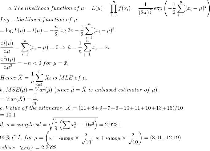 n 1 1 exp (27) a. The likelihood function of L() f() i-1 Log likelihood function of n 7 - log L() u) log 2T 2 i-1 (-)2 2 dl (