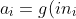 a_i=g(in_i)=g(\sum_{j=0}^{n}W_{ji}\cdot a_j)