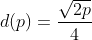 d(p)=frac{sqrt{2p}}{4}
