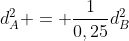 d_A^2 = frac{1}{0,25}d_B^2