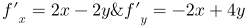 \fn_jvn \large {\color{Red} f'_x=2x-2y; f'_y=-2x+4y}